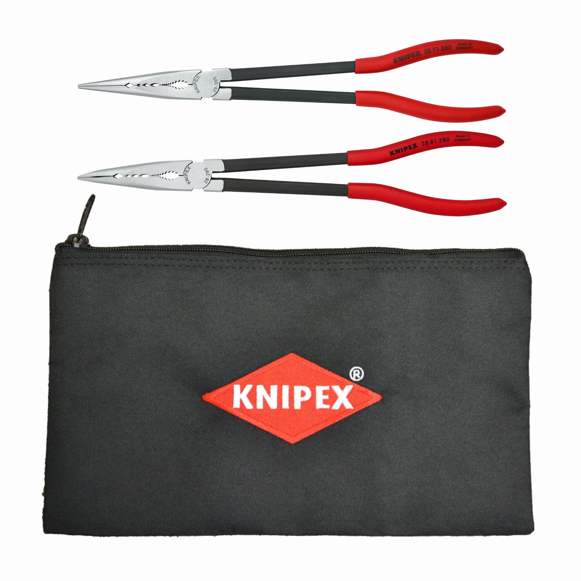 Knipex 9K 00 80 128 US 2 Pc XL Long Needle Nose Pliers Set with Keeper Pouch