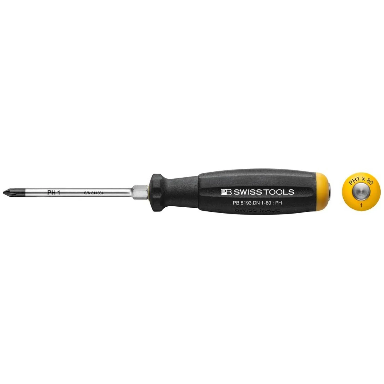 PB Swiss PB 8193.DN 1-80 Swiss Grip Screwdrivers, with Hex Wrench for Phillips Screws, PH1, 80 mm
