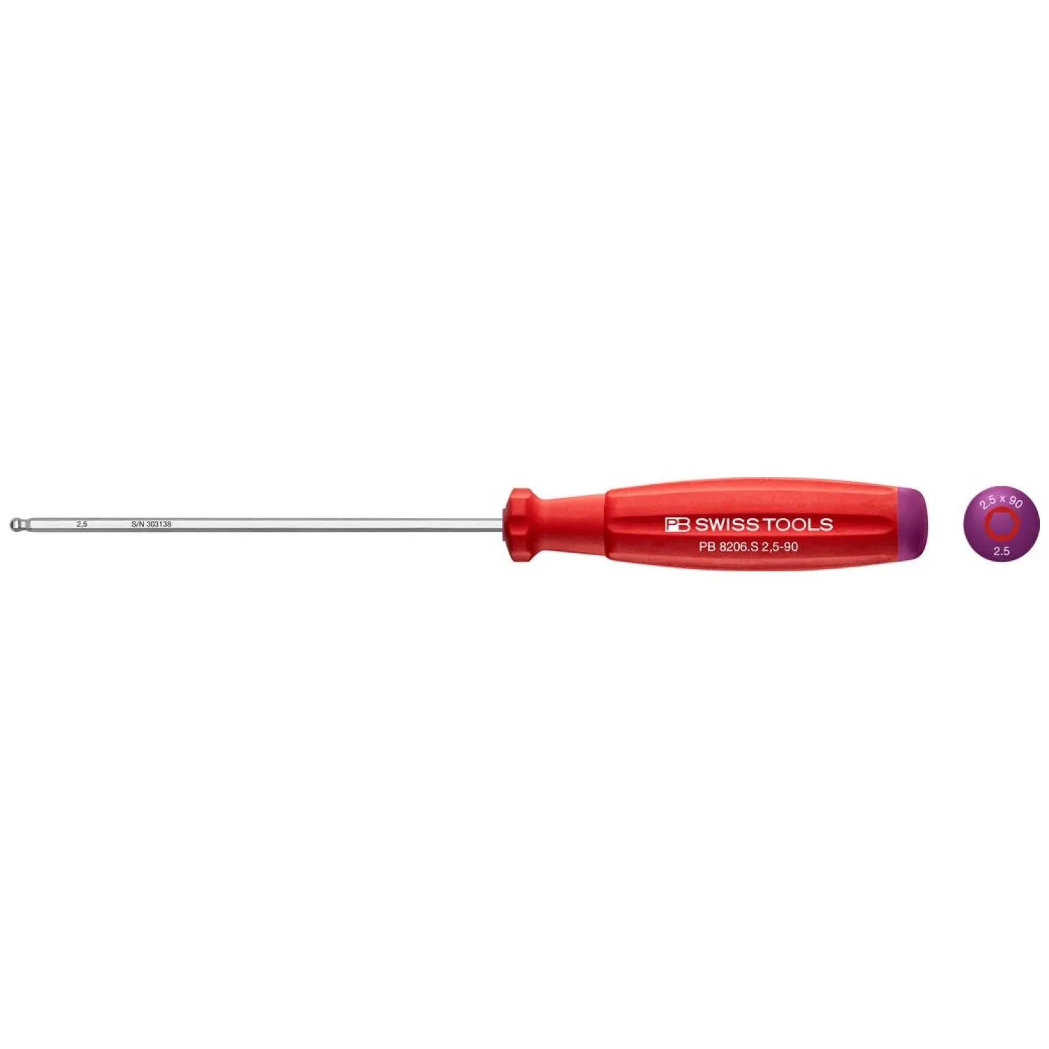 PB Swiss PB 8206.S2,5-90 Screwdrivers for Hexagon Socket Screws, Ballpoint, L - 167 mm