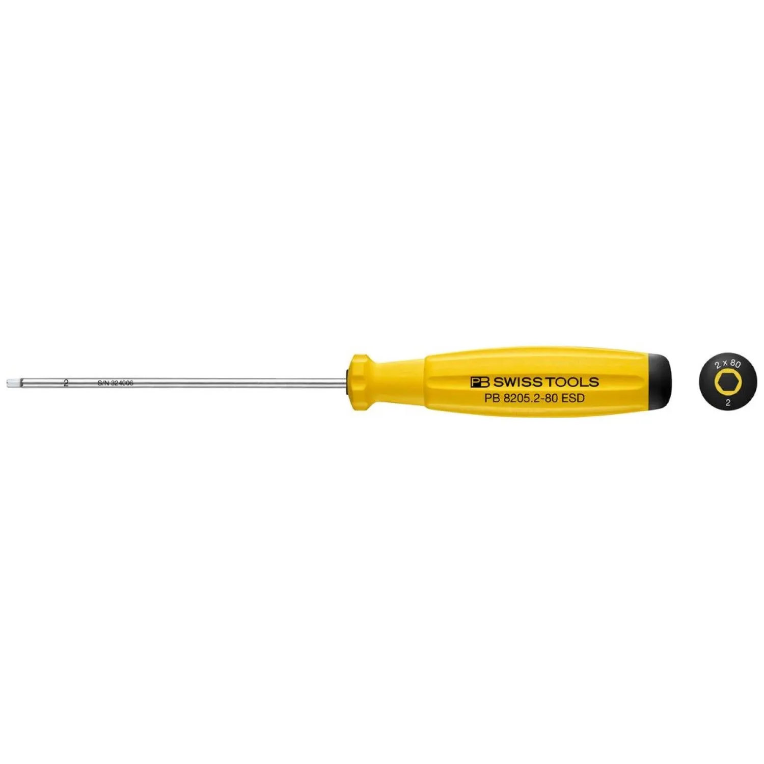 PB Swiss Tools PB 8205.2-80 ESD SwissGrip ESD Screwdriver Hex 2 mm