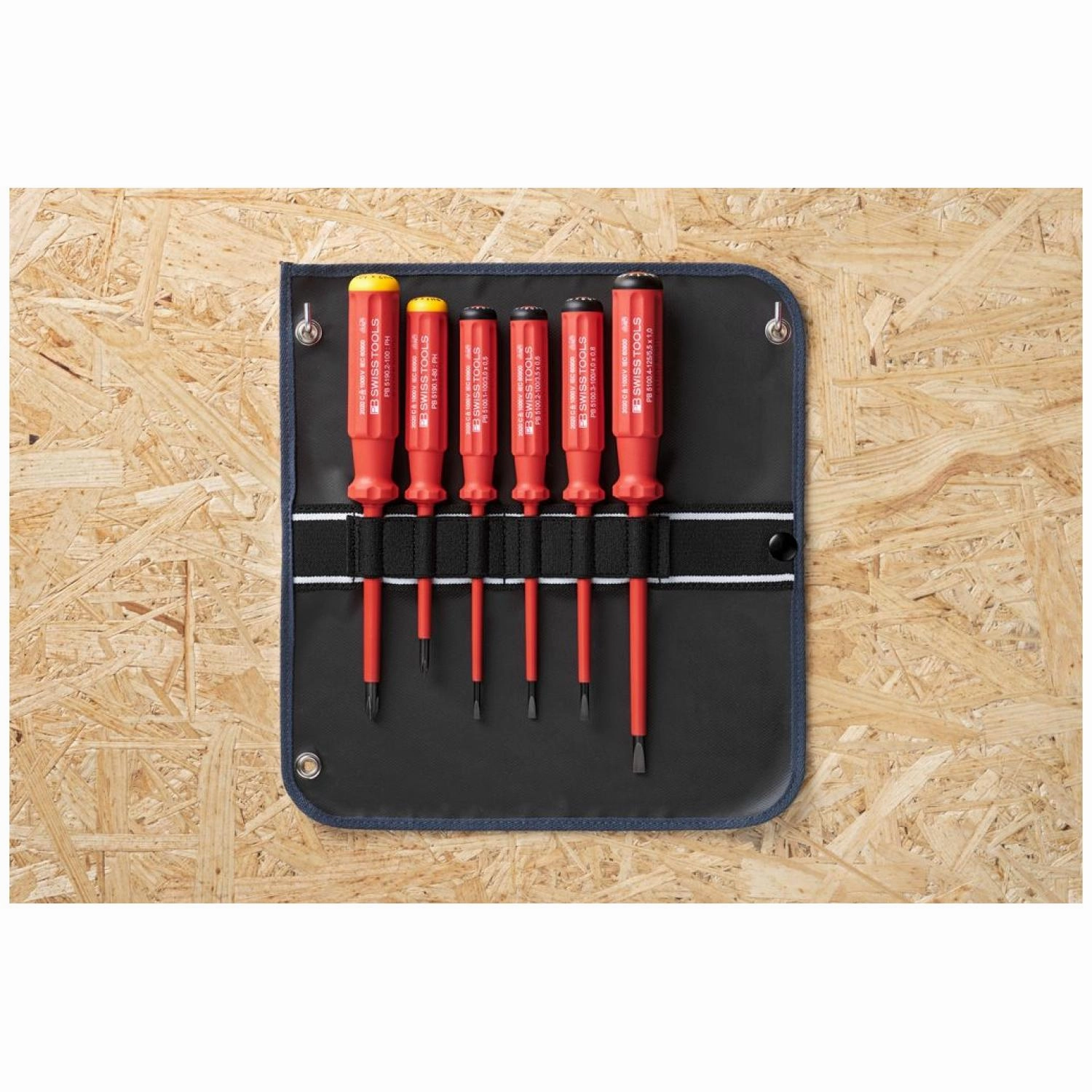 PB Swiss PB 5542.SU GY Screwdriver Set Slotted/Phillips in Roll-Up Case with Classic VDE Handle, 6 Pcs