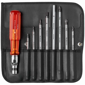 PB Swiss Tools PB 227 Classic articulated handle, set with interchangeable blades in a compact imitation leather roll-up case