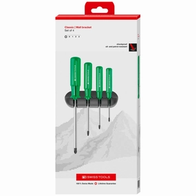 PB Swiss Tools PB 243.CBB Classic Screwdriver Set, Pozidriv,4 pcs w/ Wall Mount