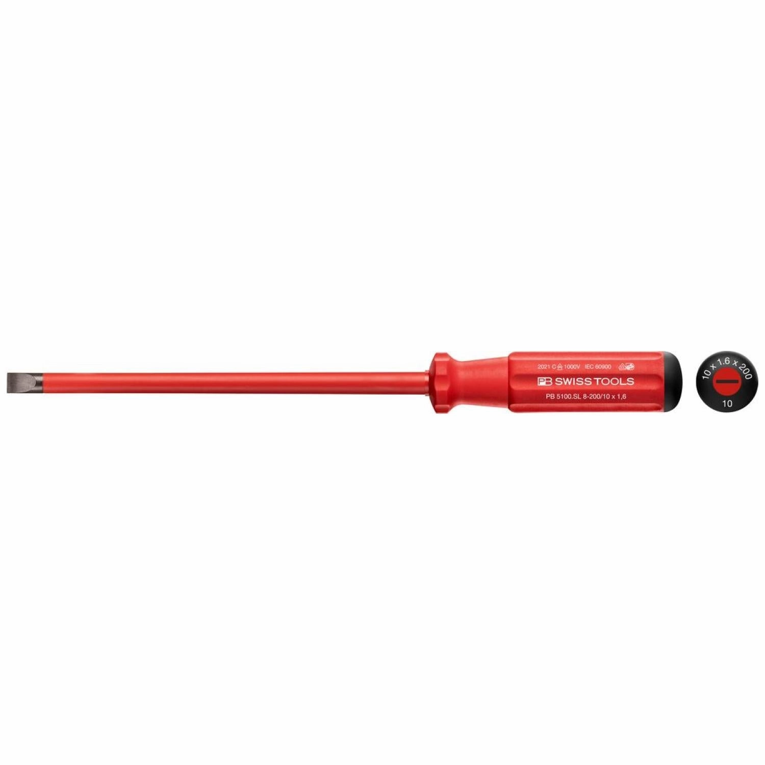 PB Swiss Tools PB 5100.SL 8-200/10 Classic VDE Slim Screwdriver, Slotted, Size 8