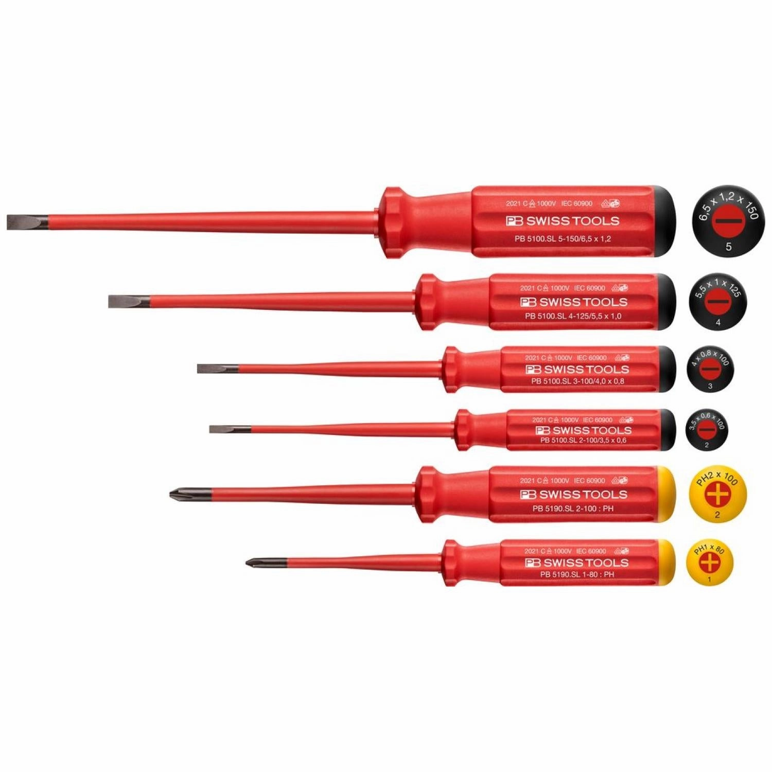 PB Swiss Tools PB 5542.SL CBB Classic VDE slim screwdriver set, fully insulated up to 1000 VAC/1500 VDC