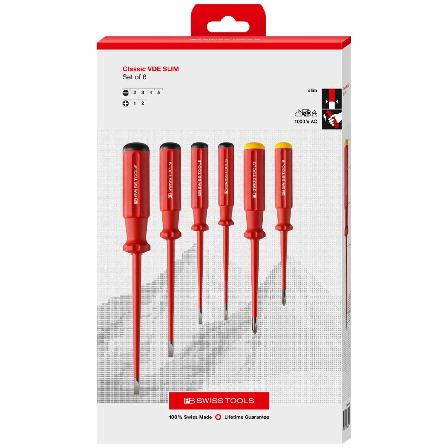 PB Swiss Tools PB 5542.SL Classic VDE Insulated Screwdriver Set, Slim, 6 Pcs