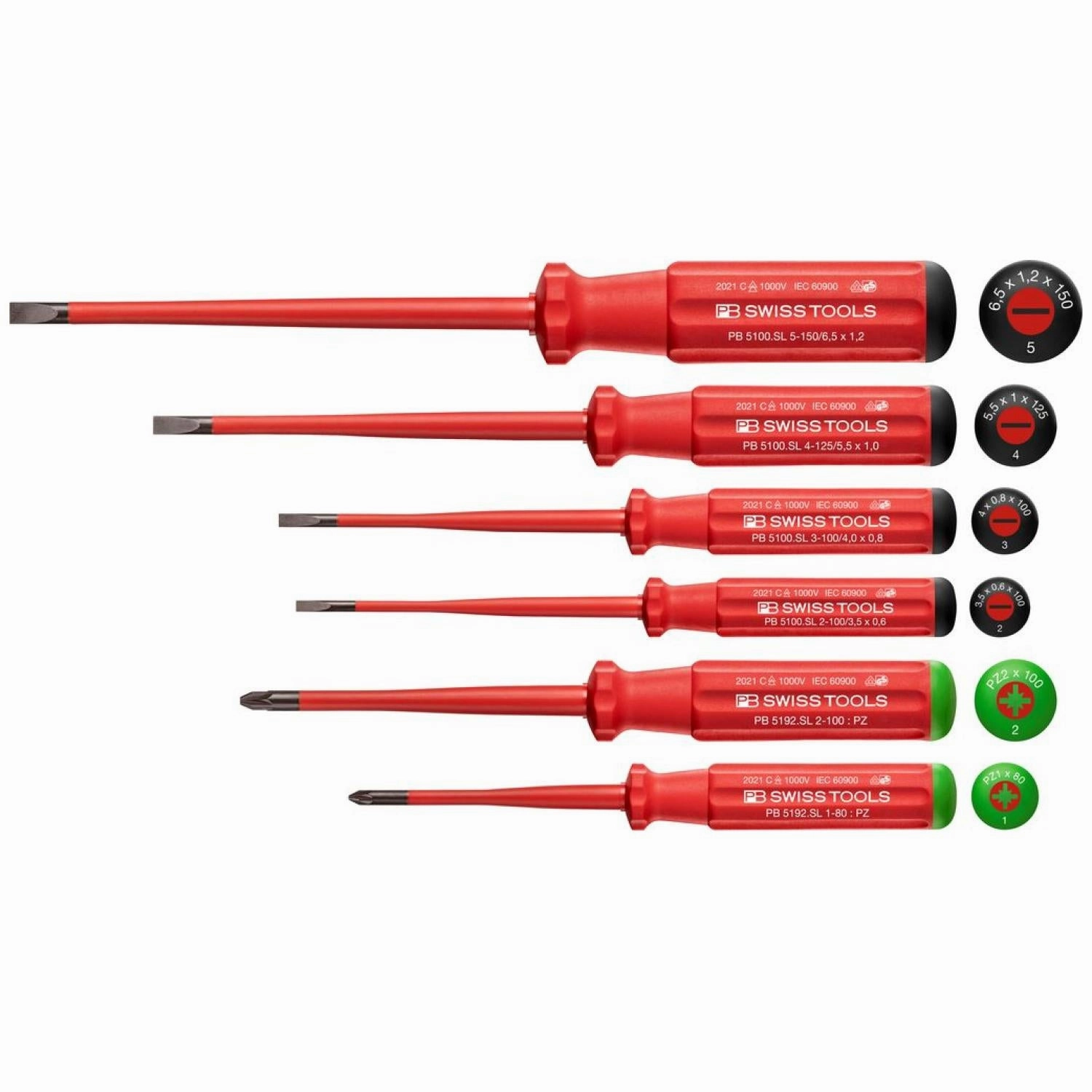 PB Swiss Tools PB 5543.SL CBB Classic VDE slim screwdriver set, fully insulated up to 1000 VAC/1500 VDC