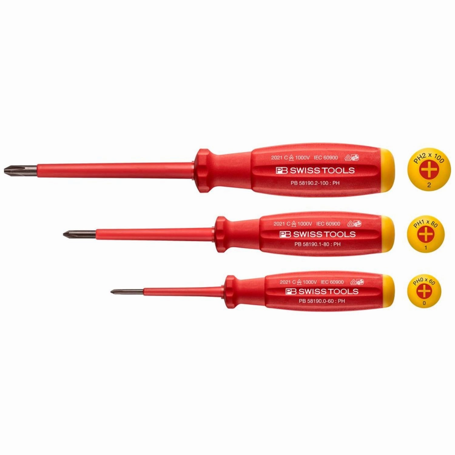 PB Swiss Tools PB 58548.CBB Screwdriver Set Phillips with SwissGrip VDE Handle 1000V Insulated PH0-PH2 3-Piece