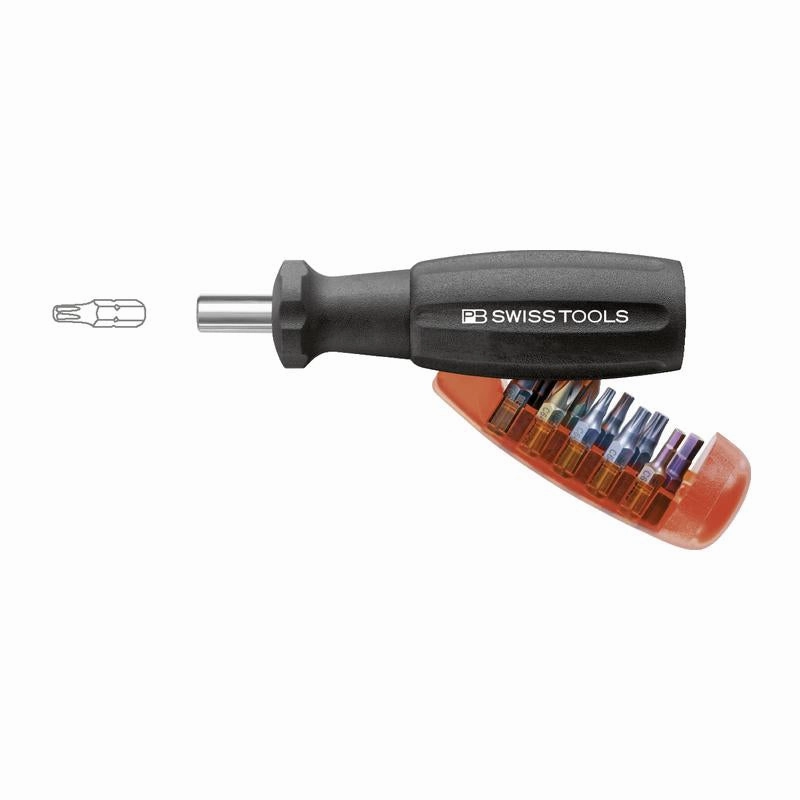 PB Swiss Tools PB 6510.20 Insider Pro universal bit holder for 1/4" bits with integrated bit magazine and 10 PrecisionBits C6 - PB 6510.20
