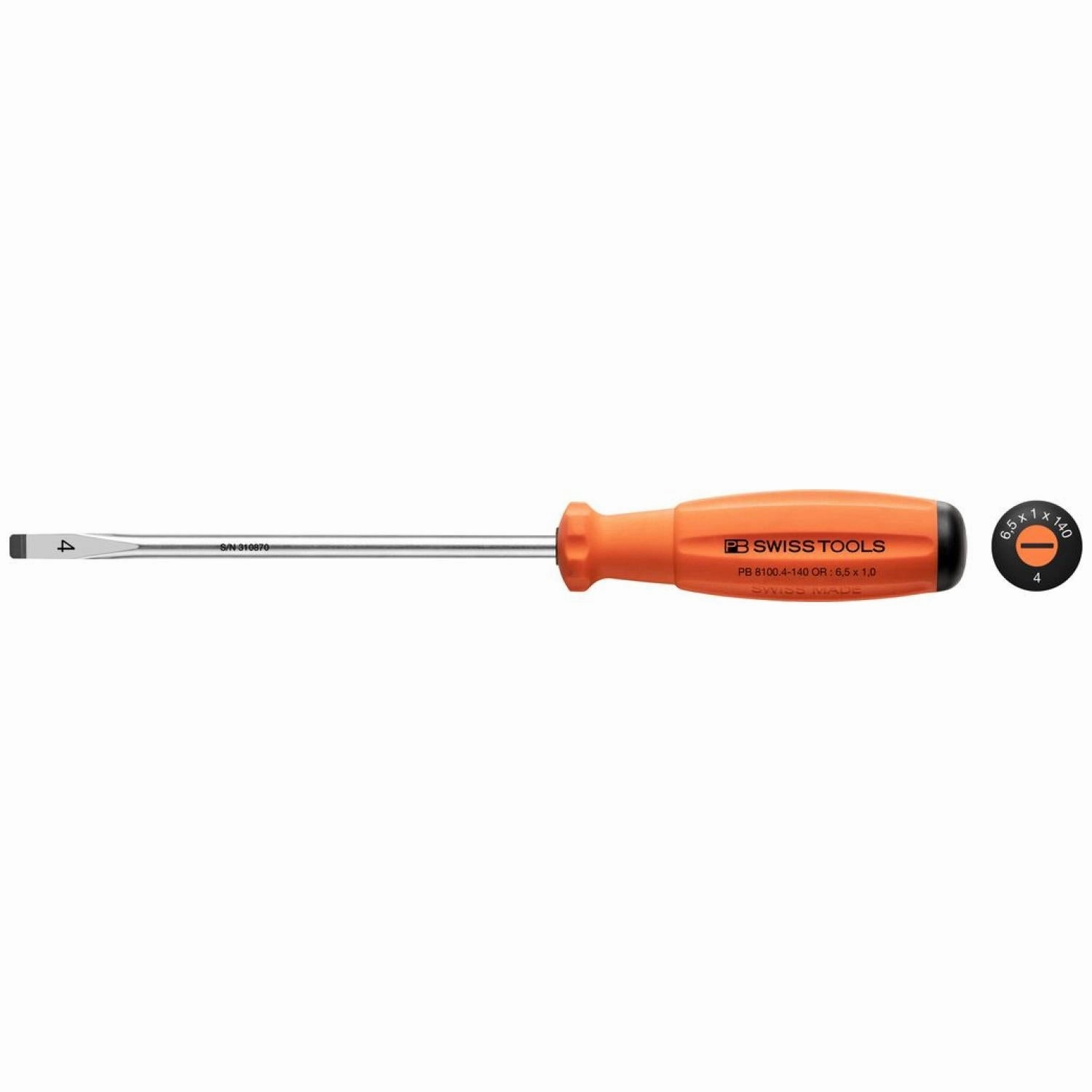 PB Swiss Tools PB 8100.4-140 OR SwissGrip Screwdrivers, Slotted, 6.5 x 140mm