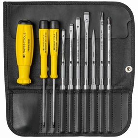 PB Swiss Tools PB 8215.ESD Screwdriver Set Slotted/Phillips in Roll-Up Case, 10-Pieces