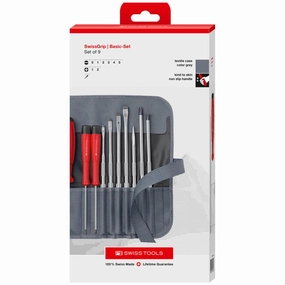 PB Swiss Tools PB 8218.GY CBB SwissGrip Screwdriver Set With Interchangeable Blades, Slotted, Phillips, 10 Piece