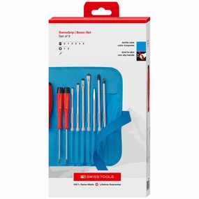 PB Swiss Tools PB 8218.TU CBB SwissGrip Screwdriver Set With Interchangeable Blades, Slotted, Phillips, 10 Piece