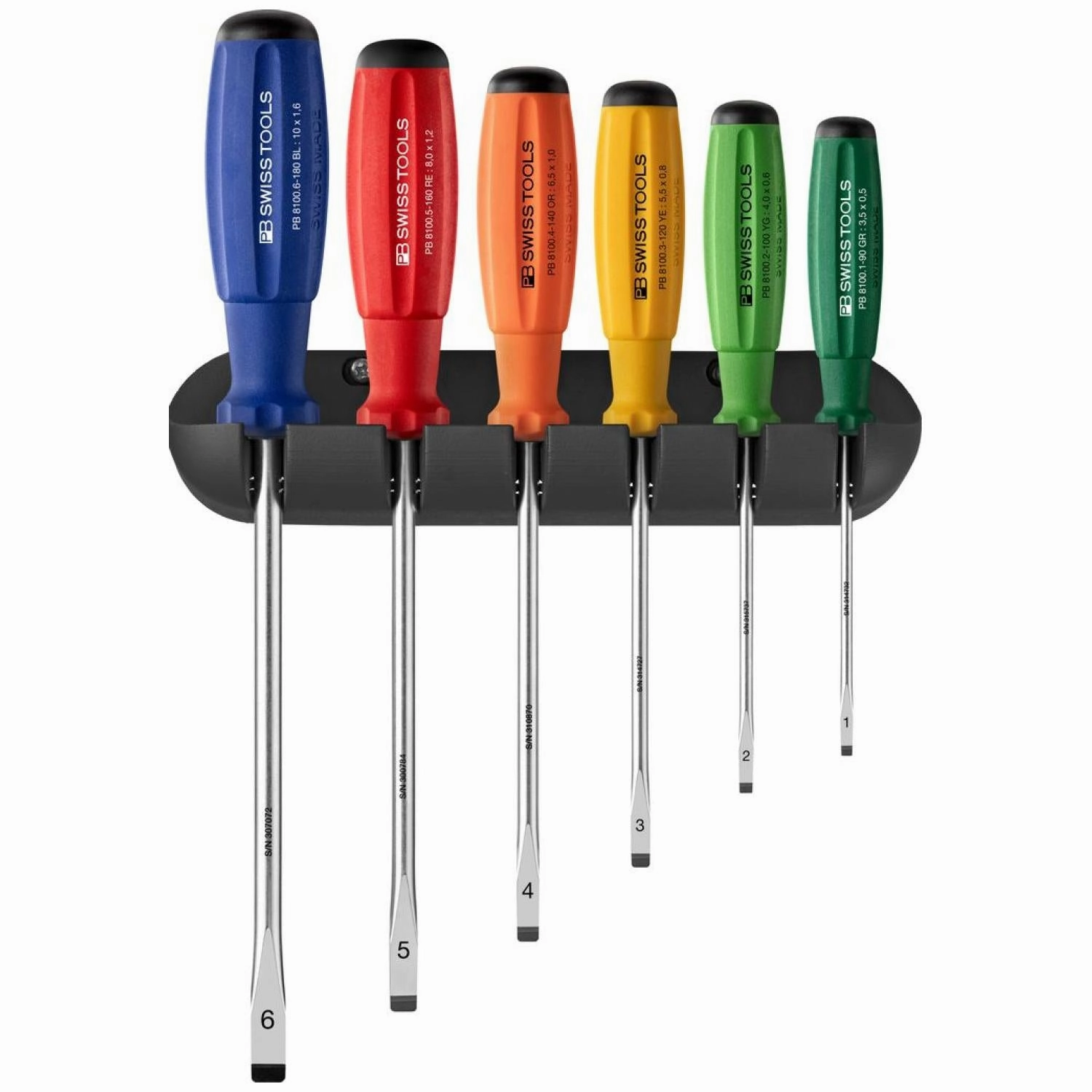 PB Swiss Tools PB 8240.RB CBB Rainbow SwissGrip Screwdriver Set, Slotted, 6 pcs w/ Wall Mount