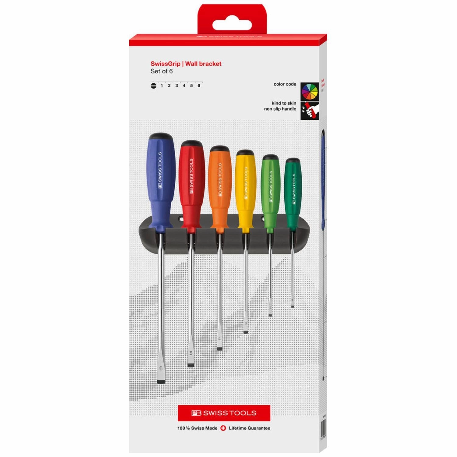 PB Swiss Tools PB 8240.RB SwissGrip Screwdriver Set With Wall Mount, 6-Pieces