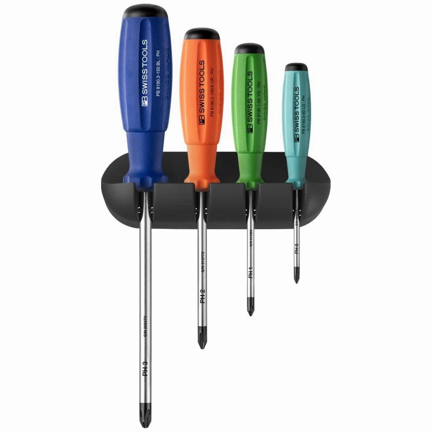 PB Swiss Tools PB 8242.RB CBB Rainbow SwissGrip Screwdriver Set, Phillips, 4 pcs w/ Wall Mount