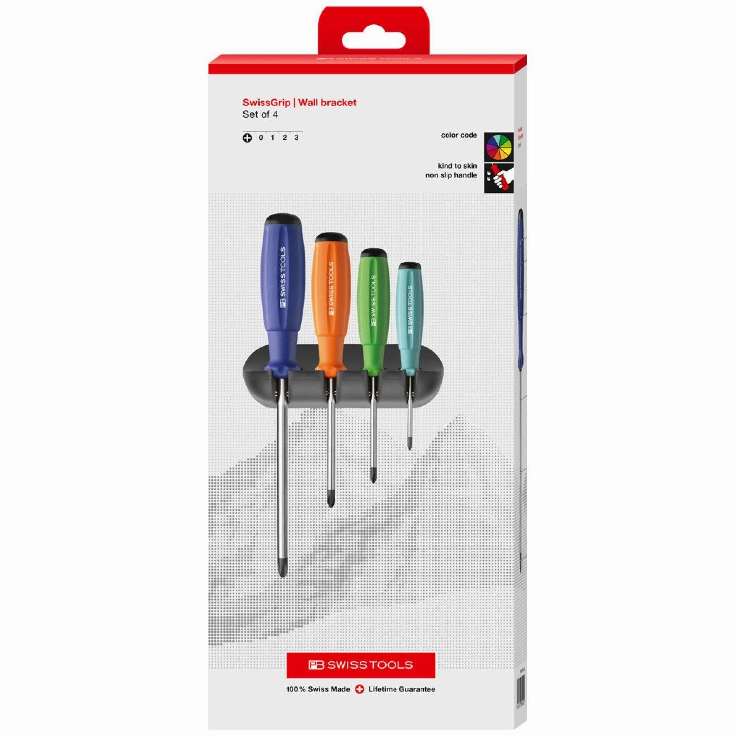 PB Swiss Tools PB 8242.RB SwissGrip Screwdriver Set With Wall Mount, 4-Pieces