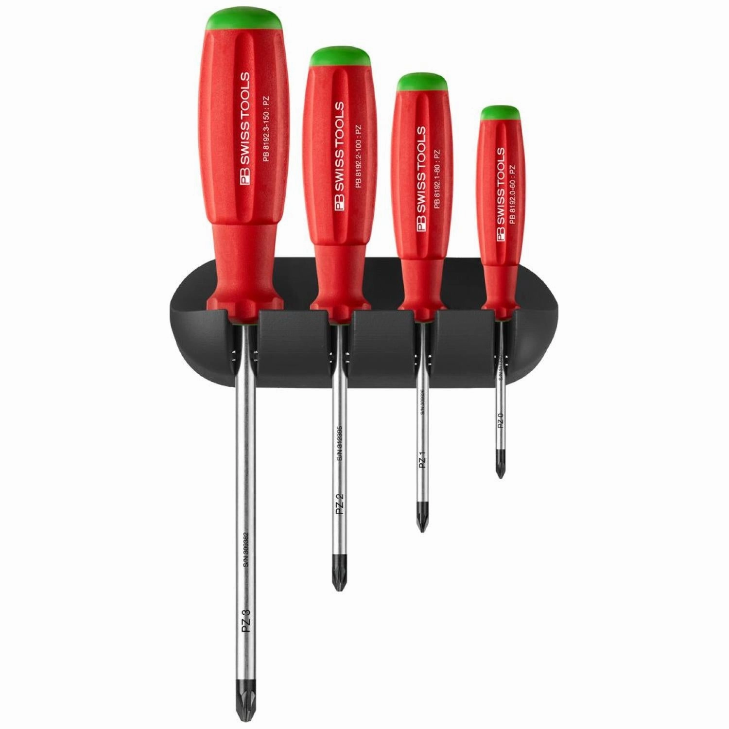 PB Swiss Tools PB 8243.CBB SwissGrip Screwdriver Set, Pozidriv, 4 pcs w/ Wall Holder