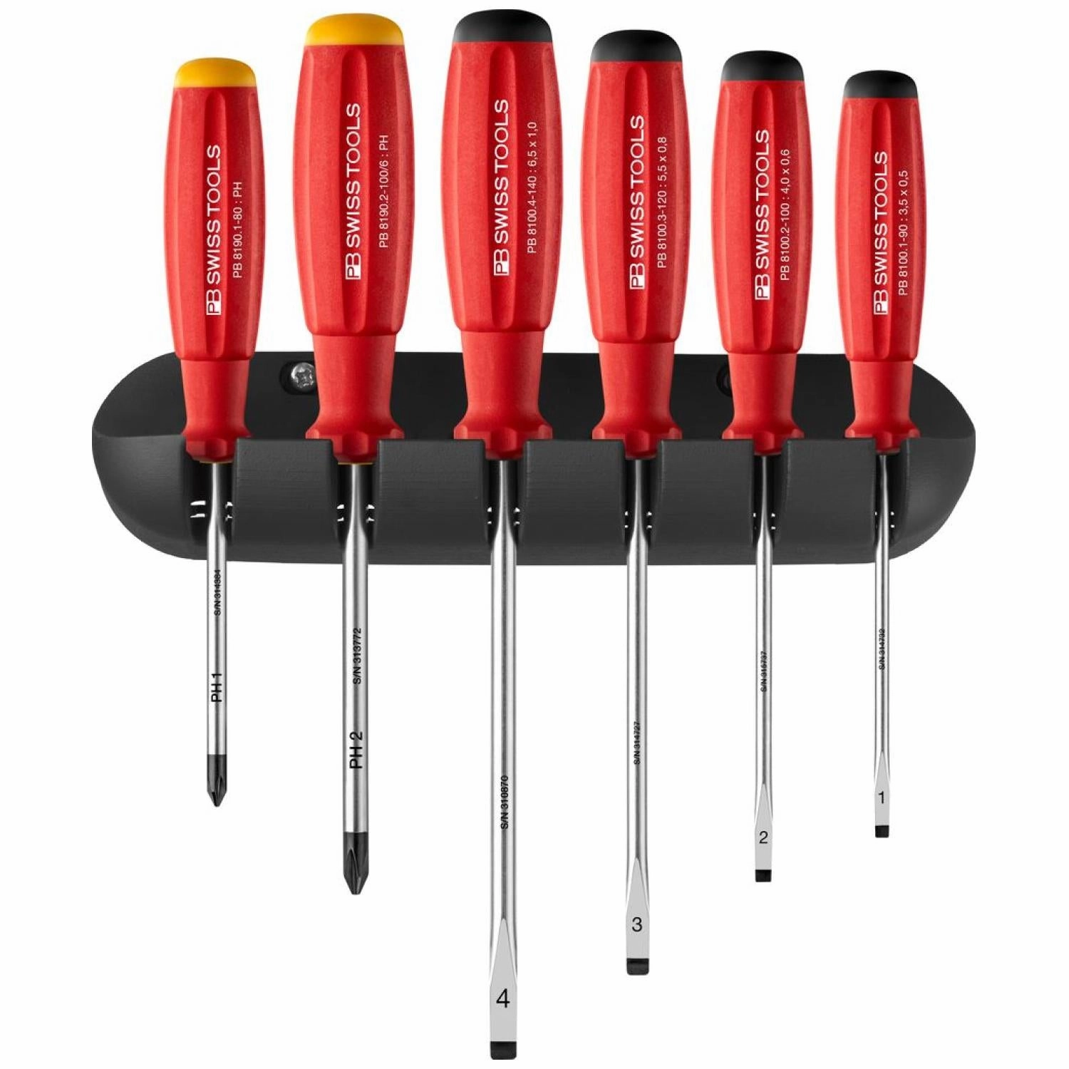 PB Swiss Tools PB 8244.CBB SwissGrip Screwdriver Set, Slotted & Phillips, 6 pcs w/ Wall Mount
