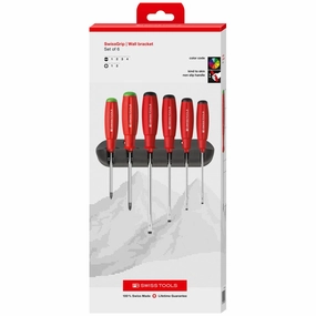 PB Swiss Tools PB 8245.CBB SwissGrip Screwdriver Set, Slotted & Pozidriv, 6 pcs w/ Wall Mount