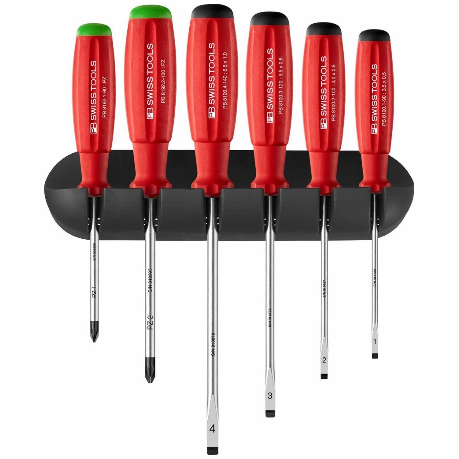 PB Swiss Tools PB 8245.CBB SwissGrip Screwdriver Set, Slotted & Pozidriv, 6 pcs w/ Wall Mount