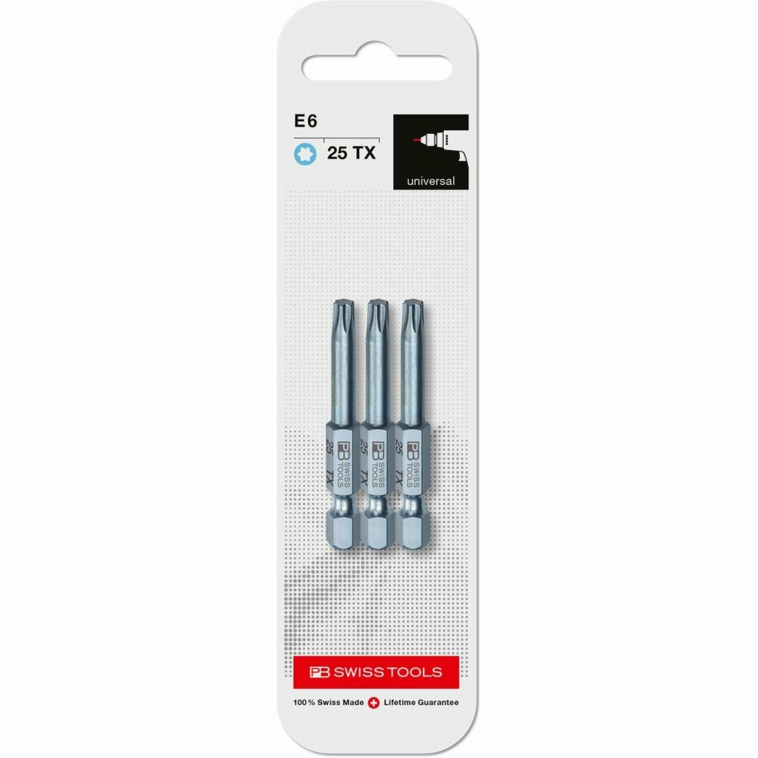 PB Swiss Tools PB E6.400/25 CN3 PrecisionBit, Design E 6.3 TORX , Size 25 , 3 Piece - 1/4 Inch