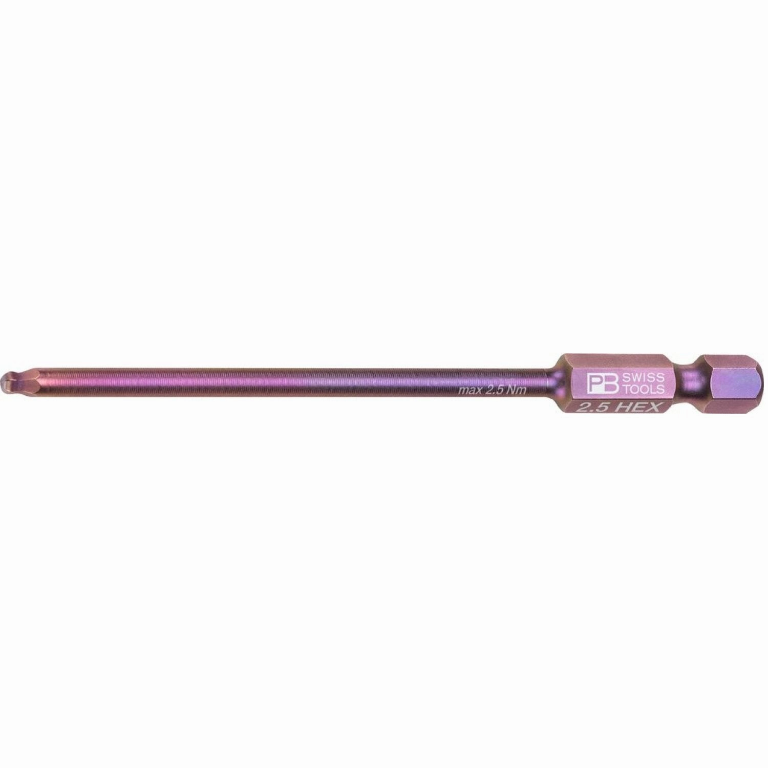 PB Swiss Tools PB E6L.212/2,5 PrecisionBit, 1/4" Bits, E6, Hex with Ball End, Long, 2.5mm x 70mm