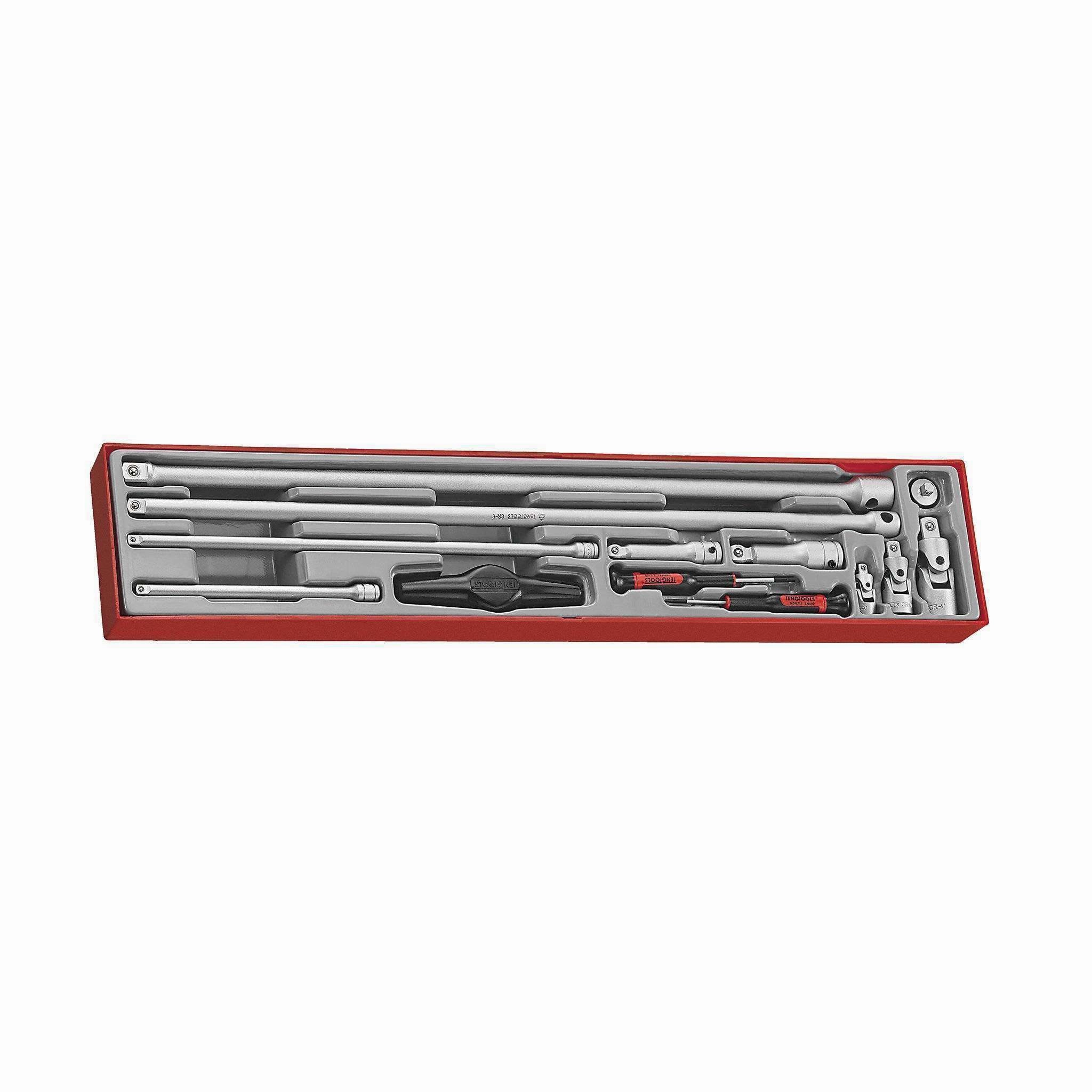 Teng Tools 13 Piece 1/4, 3/8 & 1/2 Inch Drive Socket & Accessories Extension Bar Set - TTXEXT13