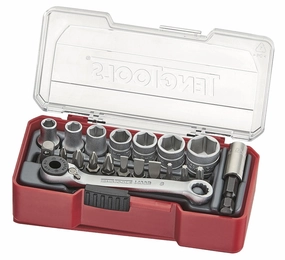 Teng Tools 20 Piece 1/4 Inch Drive Metric 6 Point Shallow Socket & Bit Set (5.5MM to 13MM) - TJ1420