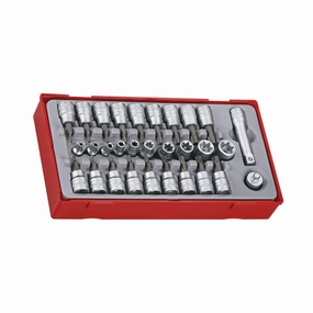 Teng Tools 30 Piece 3/8 Inch Drive TX/TPX/TX-E Socket Set Tool Tray   Extension & Adaptor - TTTX30