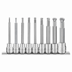 Teng Tools 9 Piece 3/8 Inch Drive Metric Hex Chrome Vanadium Ball Point Socket Bit Set (3MM - 12MM) - M3809HBN