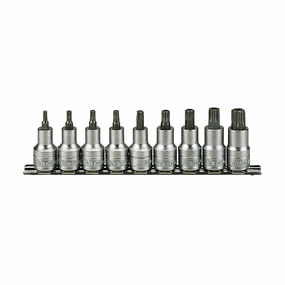 Teng Tools M1213TX 9 Piece 1/2 Inch Drive Internal TX Bit Socket Set  TX20 to TX60 With Clip Rail