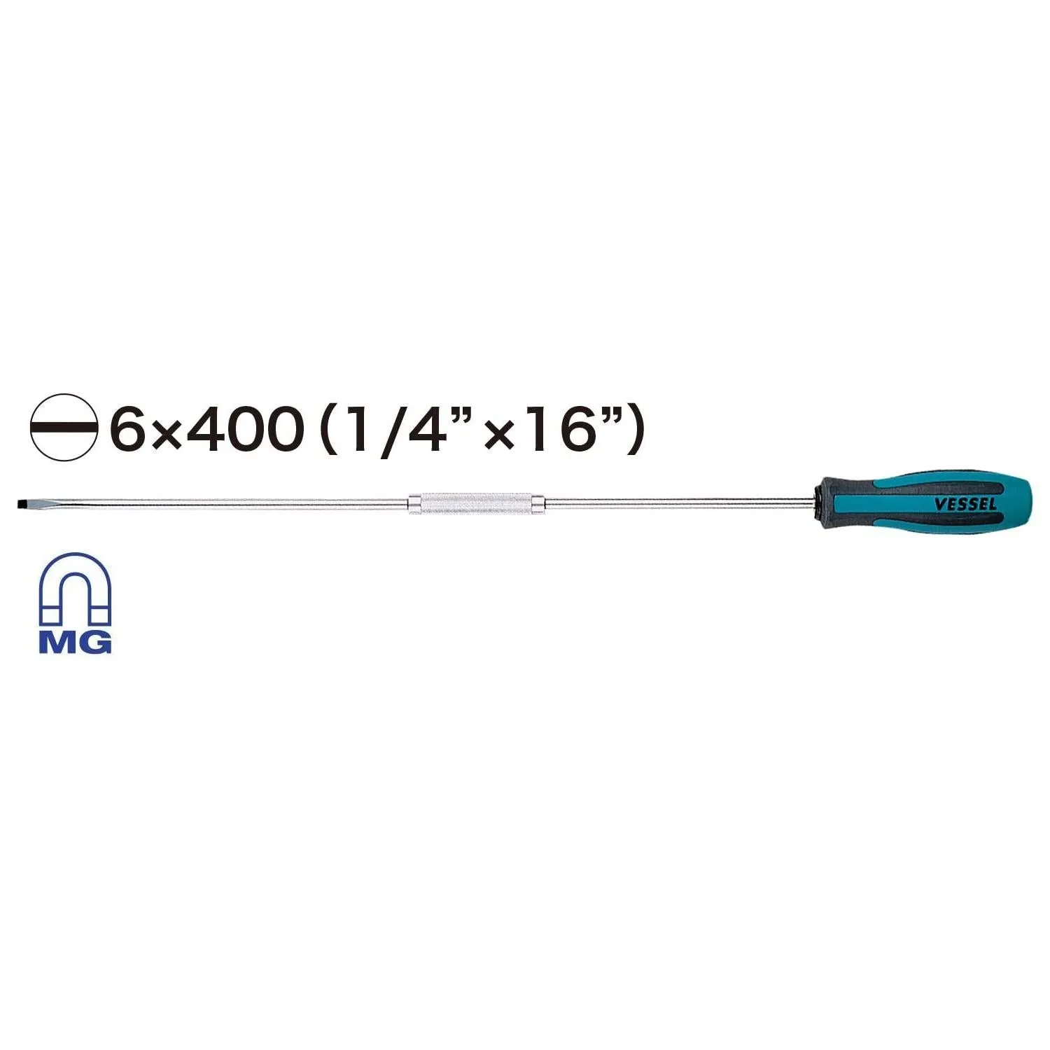 Vessel Tools 900S6400 MEGADORA Standard Screwdriver Extra Long Type No.900, Slotted 6mm