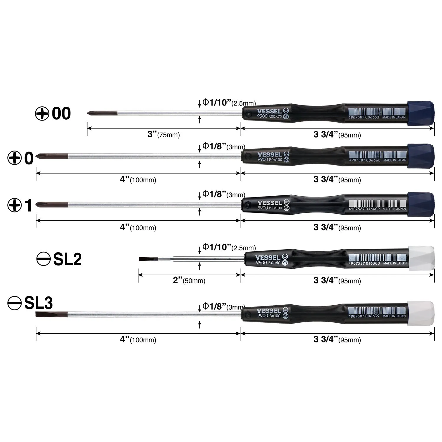Vessel Tools 99005PFPBU Micro Precision Screwdriver Set, 5 Pc.