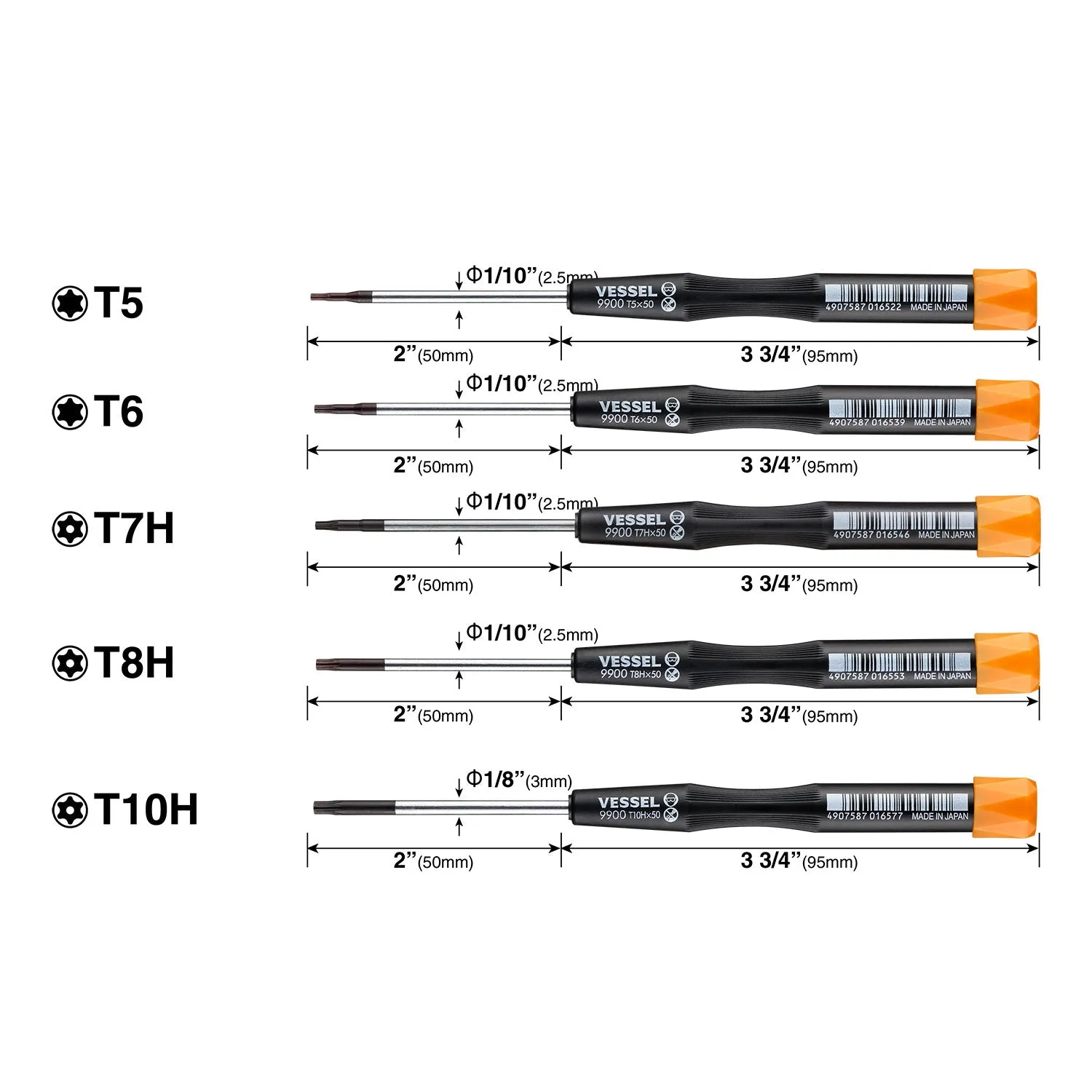 Vessel Tools 99005TXPBU Micro Precision Screwdriver Set, 5 Pc.