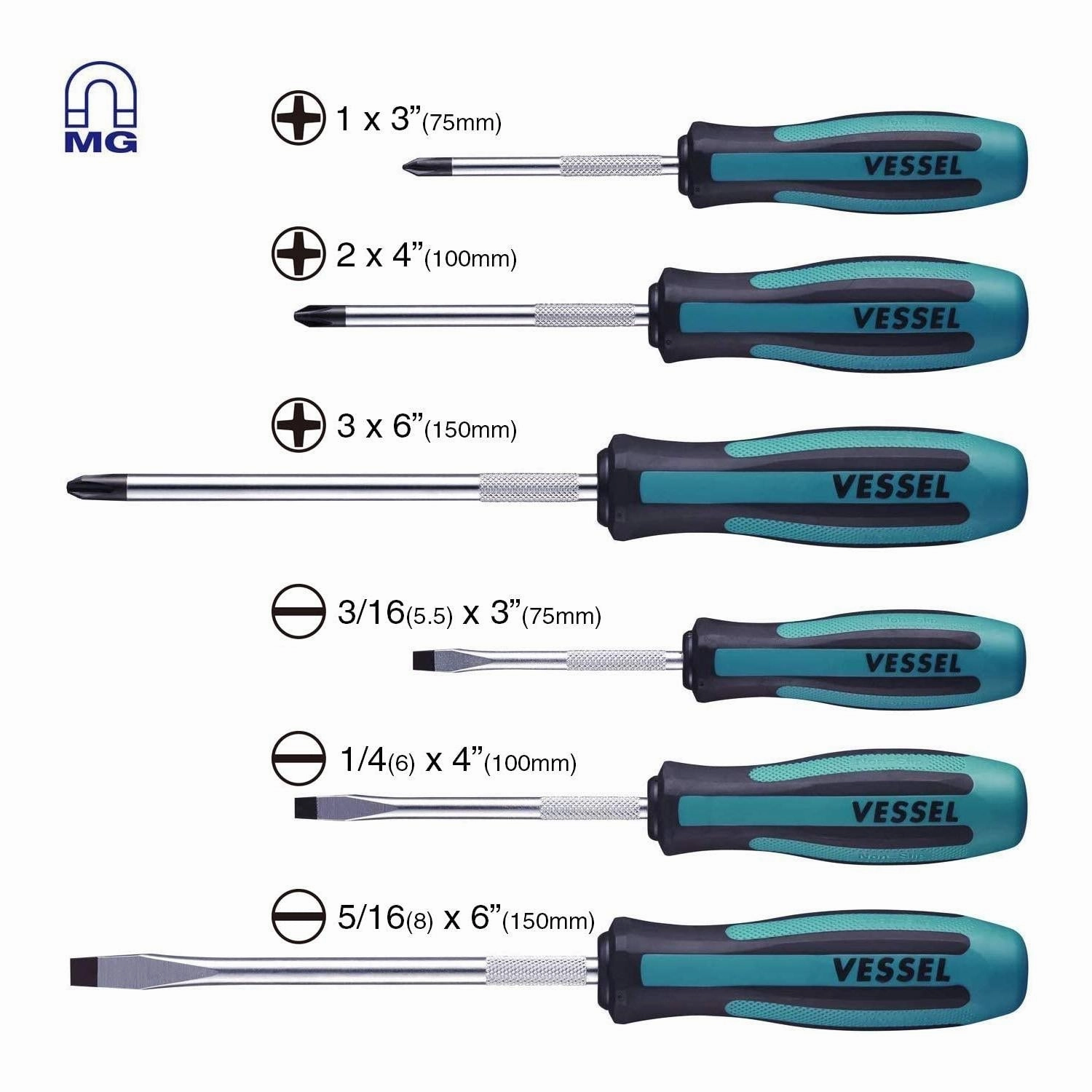 Vessel Tools 9006PB MEGADORA Screwdriver 6pc Set