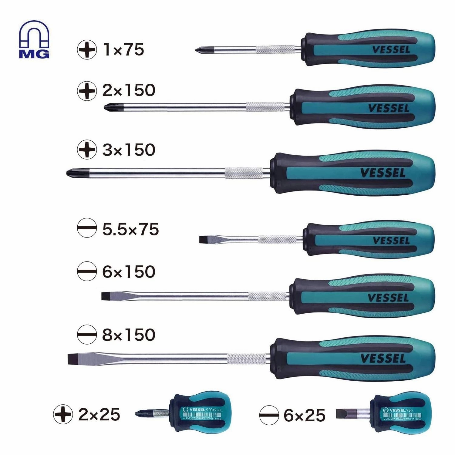 Vessel Tools 9008EVA  MEGADORA Screwdriver Set, 8 pieces