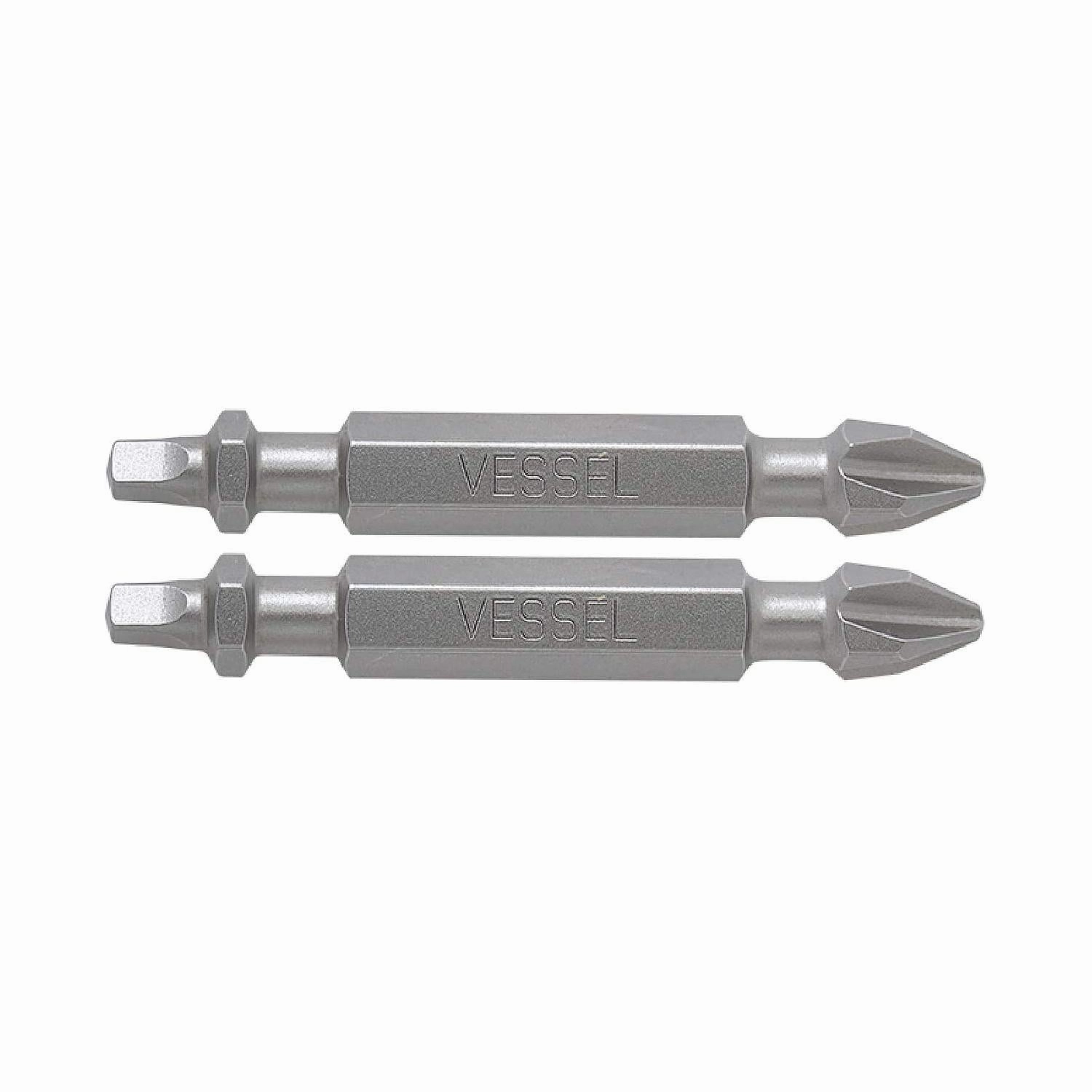 Vessel Tools DEPH2SQ250P2 Neck Torsion Double-Ended Power Bits, PH2 x SQ2 x 50 mm, 2 Pc.