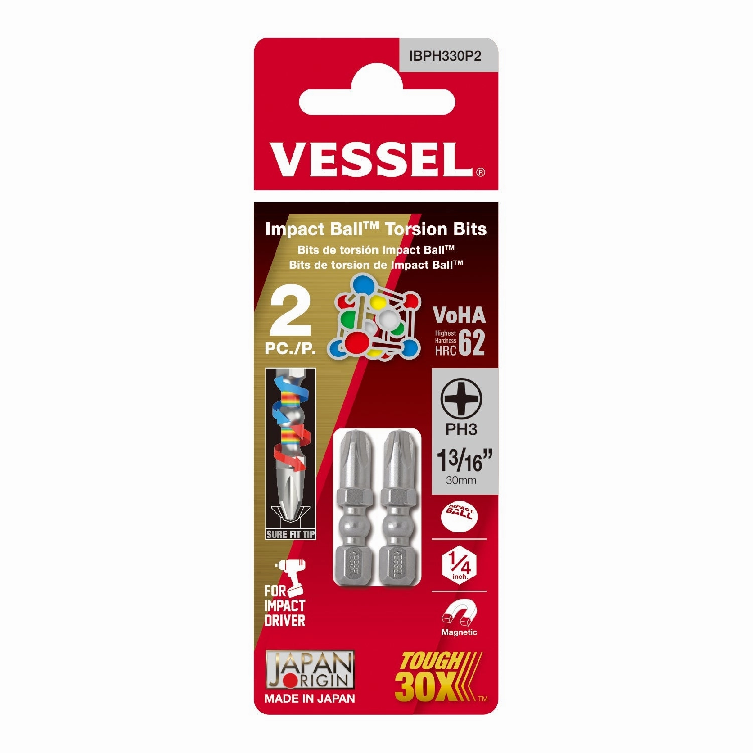 Vessel Tools IBPH330 Impact BallTM Torsion Bits PH 3 x 30