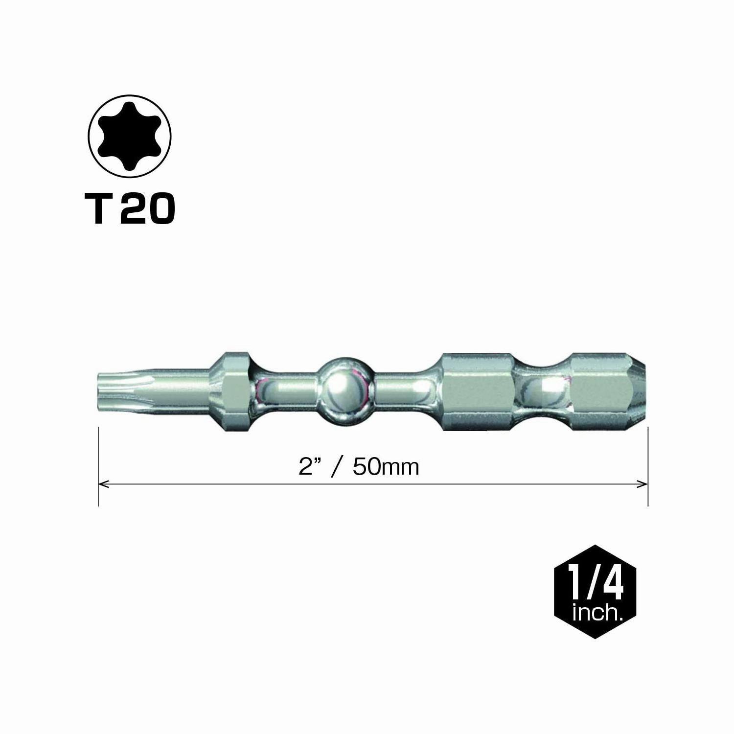 Vessel Tools IBTX2050P25K Impact Ball Torsion Bits T20 x 50, 25 Pieces
