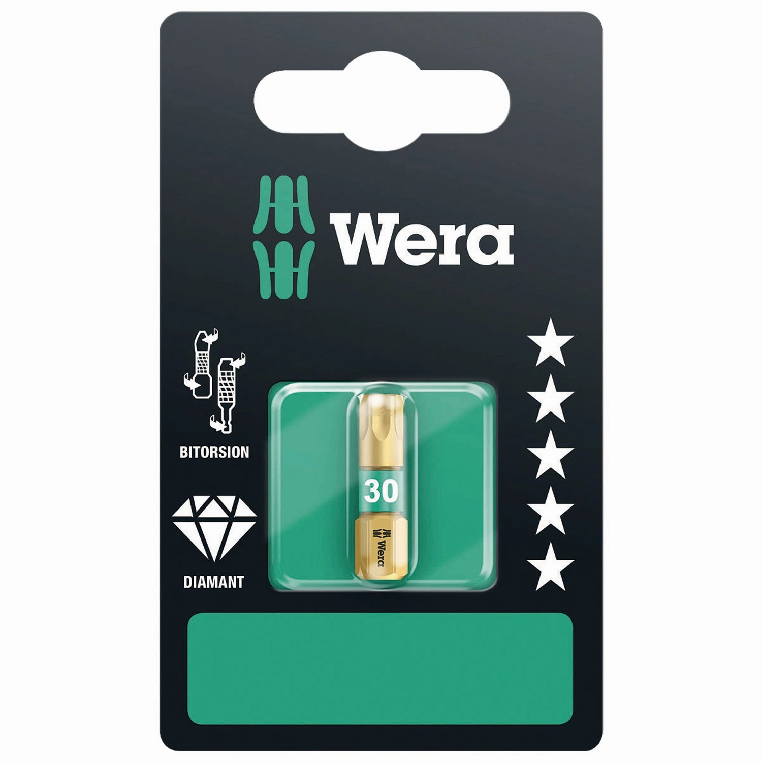 Wera 05134378001 1 BDC Diamond Coated TORX 30 Bit, 5 Piece