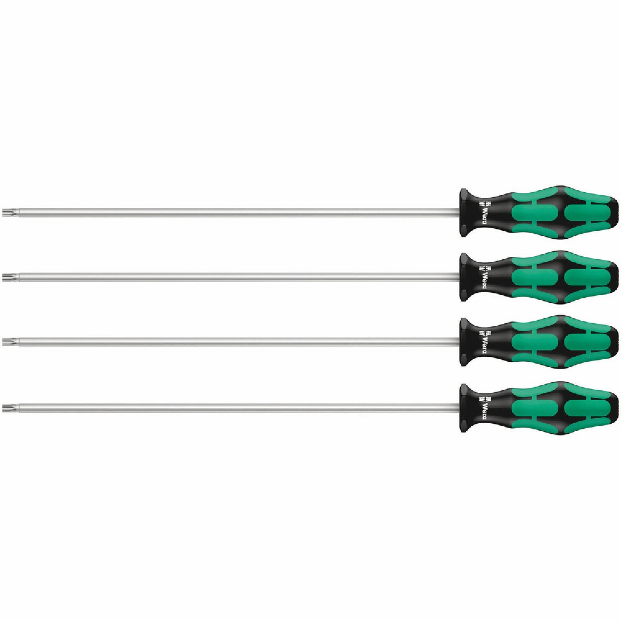 Wera 367/4 TORX HF Kraftform Plus Screwdriver set with holding function and 300 mm-long blades, 4 pieces