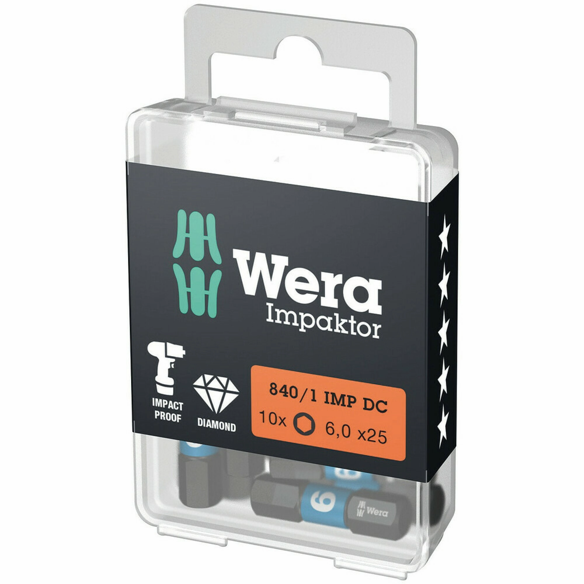 Wera 840/1 IMP DC Hex-Plus DIY Impaktor bits, 3 x 25 mm, 10 pieces