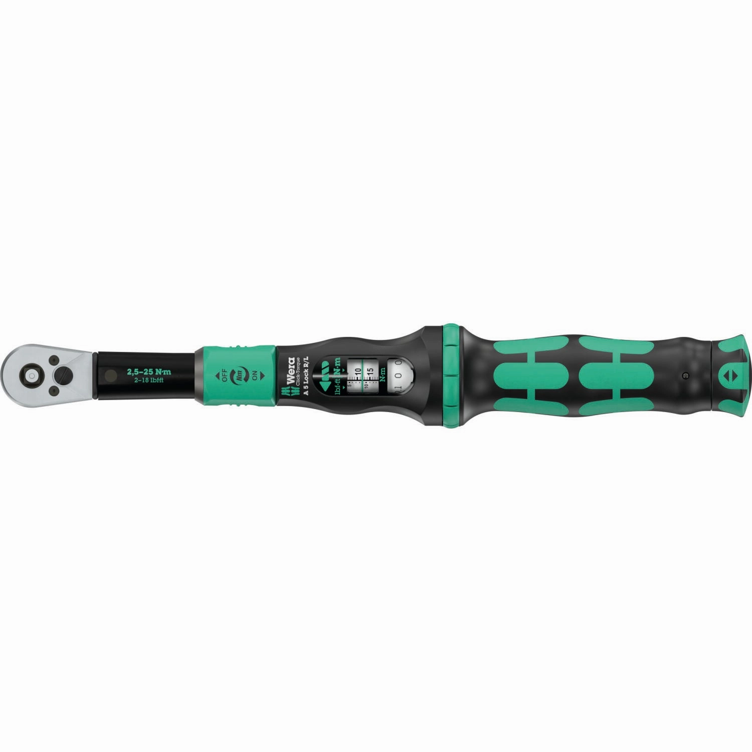 Wera Click-Torque Lock A 5 R/L Torque wrench, adjustable, Torque Lock function, square head insert (1/4"), clockwise/counterclockwise torque operation, 2.5-25 Nm