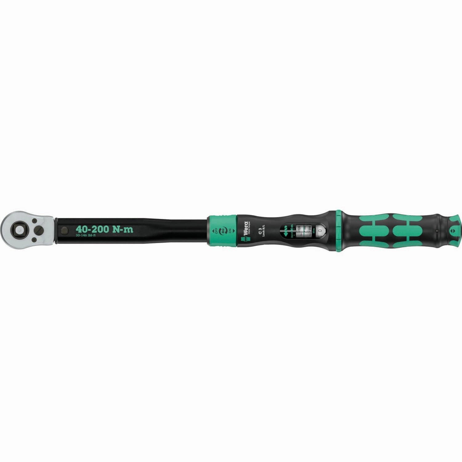 Wera Click-Torque Lock C 3 R/L Torque wrench, adjustable, Torque function, square head insert (1/2"), clockwise/counterclockwise torque operation, 40-200 Nm