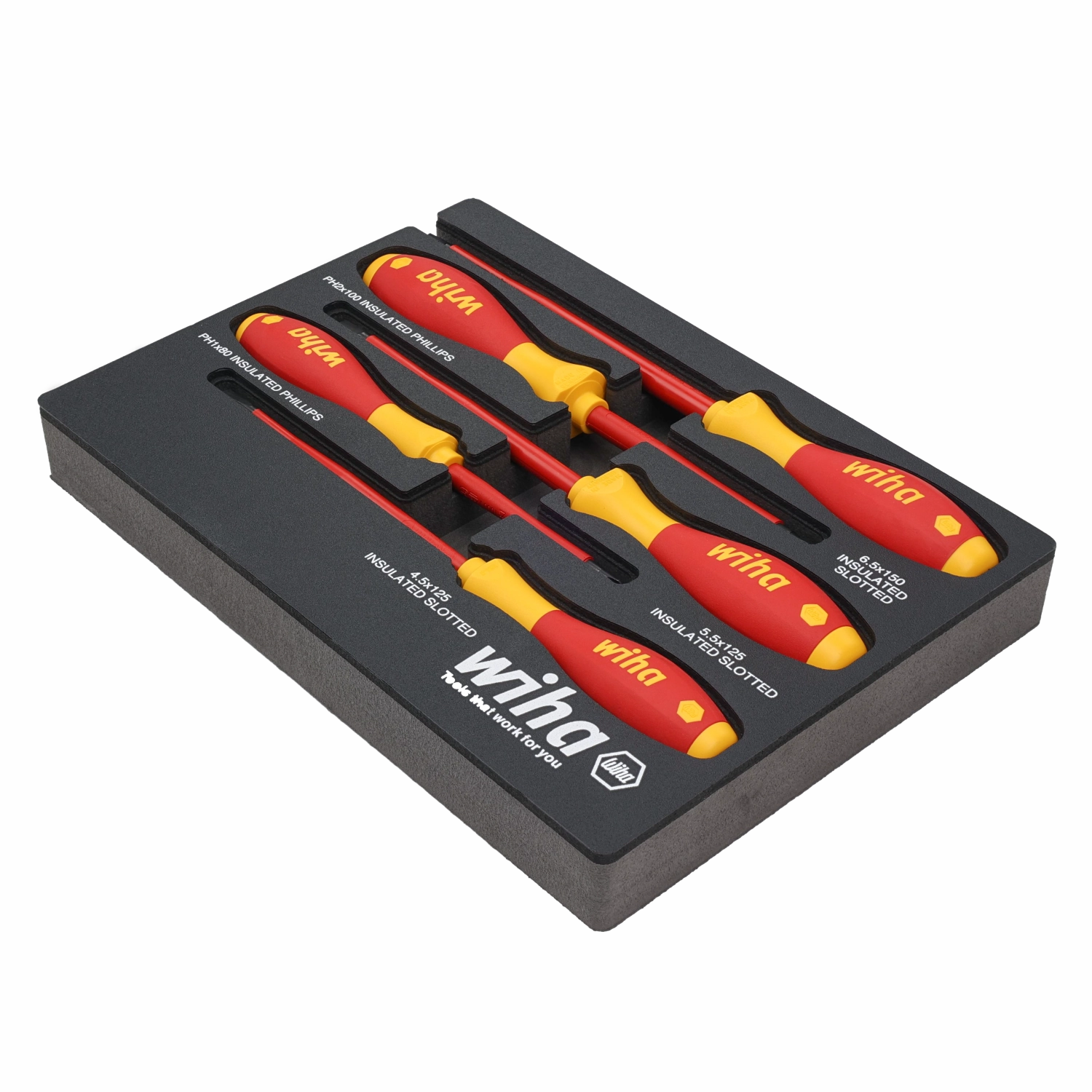 Wiha 32081 5 Piece Insulated SoftFinish Cushion Grip Screwdriver Tray Set
