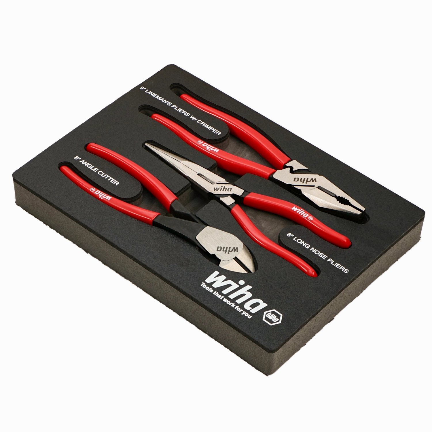 Wiha 34680 3 Piece Classic Grip Pliers and Cutters Tray Set