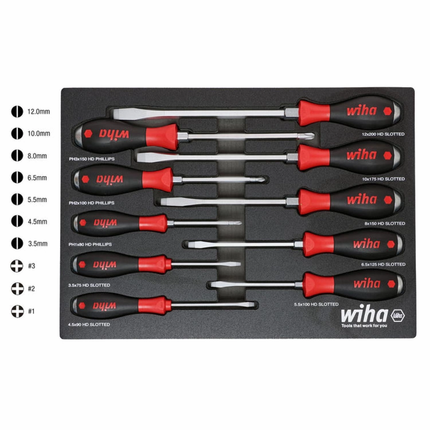 Wiha 53180 10 Piece Extra Heavy Duty SoftFinish Cushion Grip Driver Tray Set