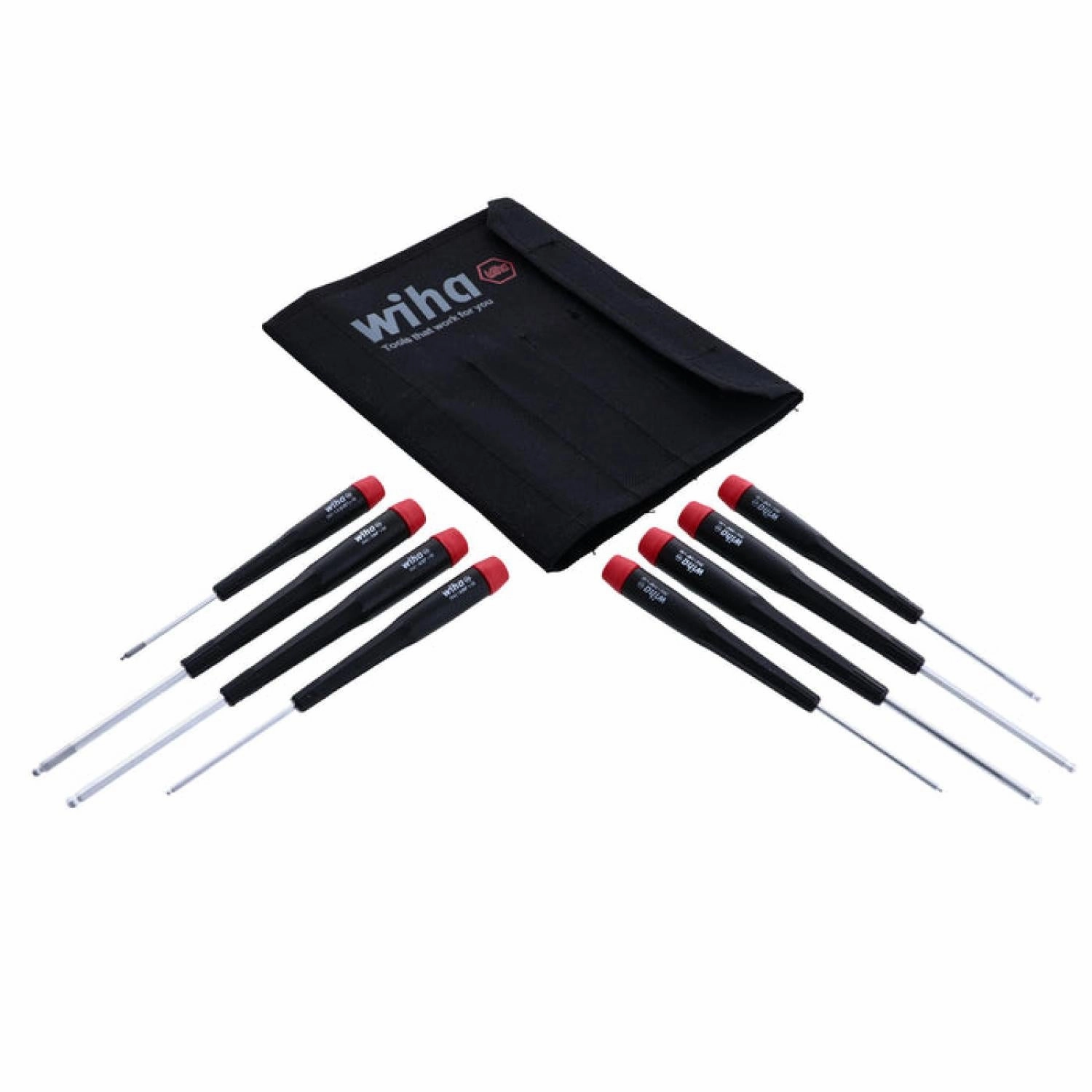 Wiha Tools 26499 Precision Ball End Hex Inch Screwdriver w/ Canvas Pouch, 8 Pc.