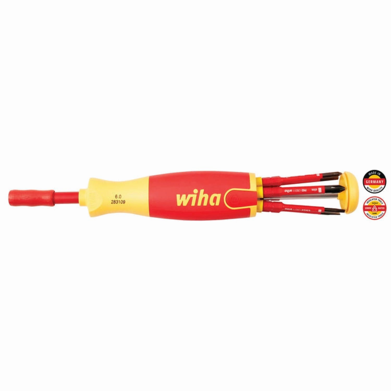 Wiha Tools 28394 Insulated 6-in-1 Ultra Driver SlimLine Slotted Phillips Square Blades 7 Piece Set